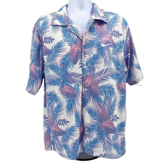 Nike Men's Blue and Pink Patterned Shirt - Picture 1 of 3